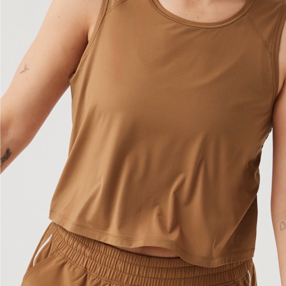 AERIE sweat sesh cropped tank top brown XS